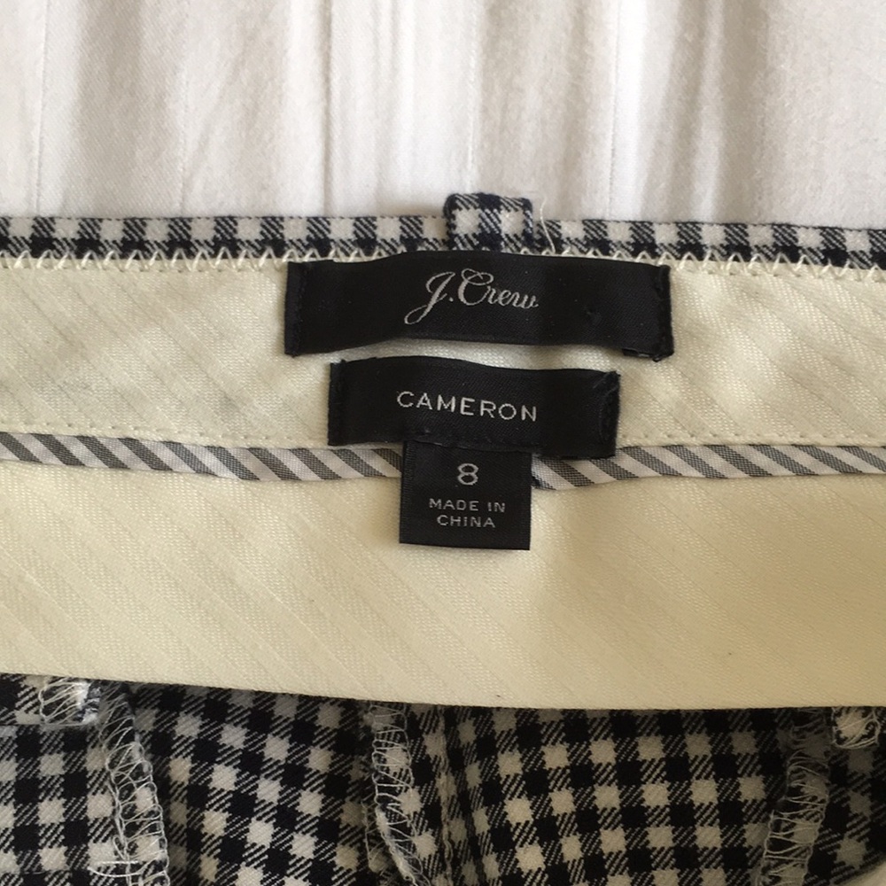 NWOT J Crew Cameron Black and White Gingham Pants, Size 8